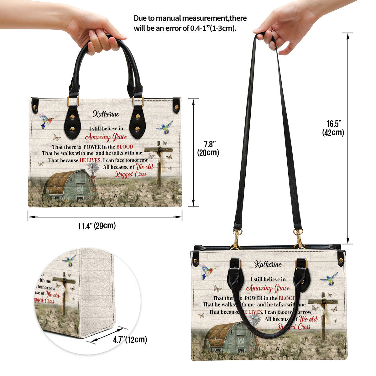 Personalized Gorgeous Cross I Still Believe In Amazing Grace Leather Bag, Christian Pu Leather Bags For Women