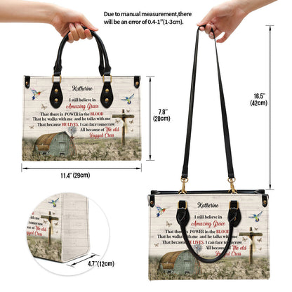 Personalized Gorgeous Cross I Still Believe In Amazing Grace Leather Bag, Christian Pu Leather Bags For Women
