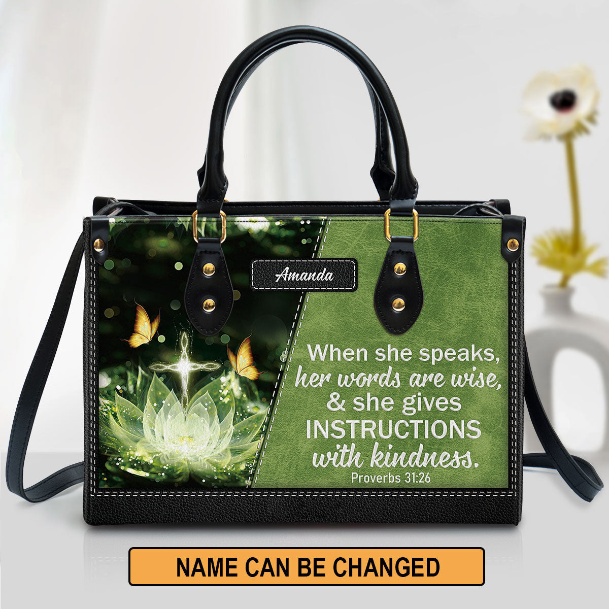 Personalized Gorgeous When She Speaks Her Words Are Wise Leather Bag, Christian Pu Leather Bags For Women