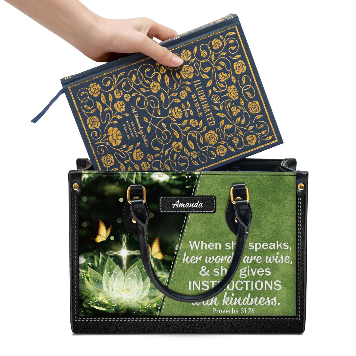 Personalized Gorgeous When She Speaks Her Words Are Wise Leather Bag, Christian Pu Leather Bags For Women