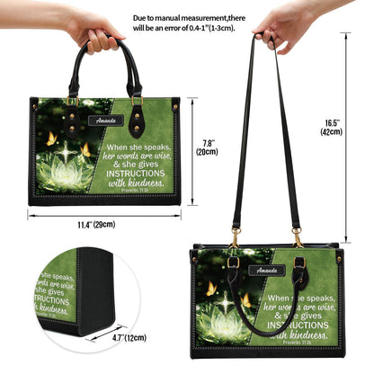 Personalized Gorgeous When She Speaks Her Words Are Wise Leather Bag, Christian Pu Leather Bags For Women