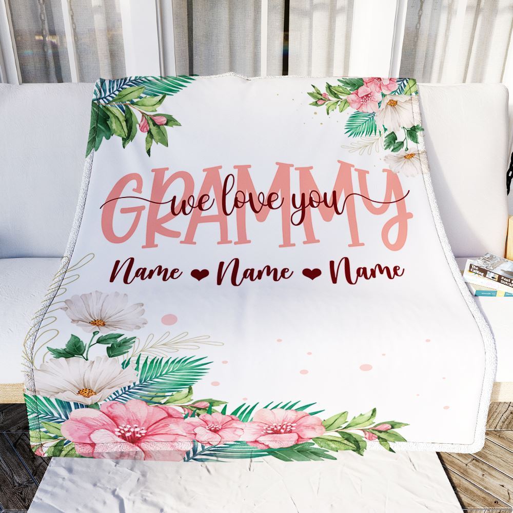 Personalized Grammy Blanket From Grandkids Granddaughter Grandson We Love You Floral, Mother's Day Blanket, Mothers Day Birthday Gifts For Mom