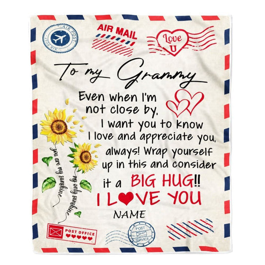 Personalized Grammy Blanket From Grandkids Love Big Hug Air Mail Letter Sunflower, Mother's Day Blanket, Mothers Day Birthday Gifts For Mom