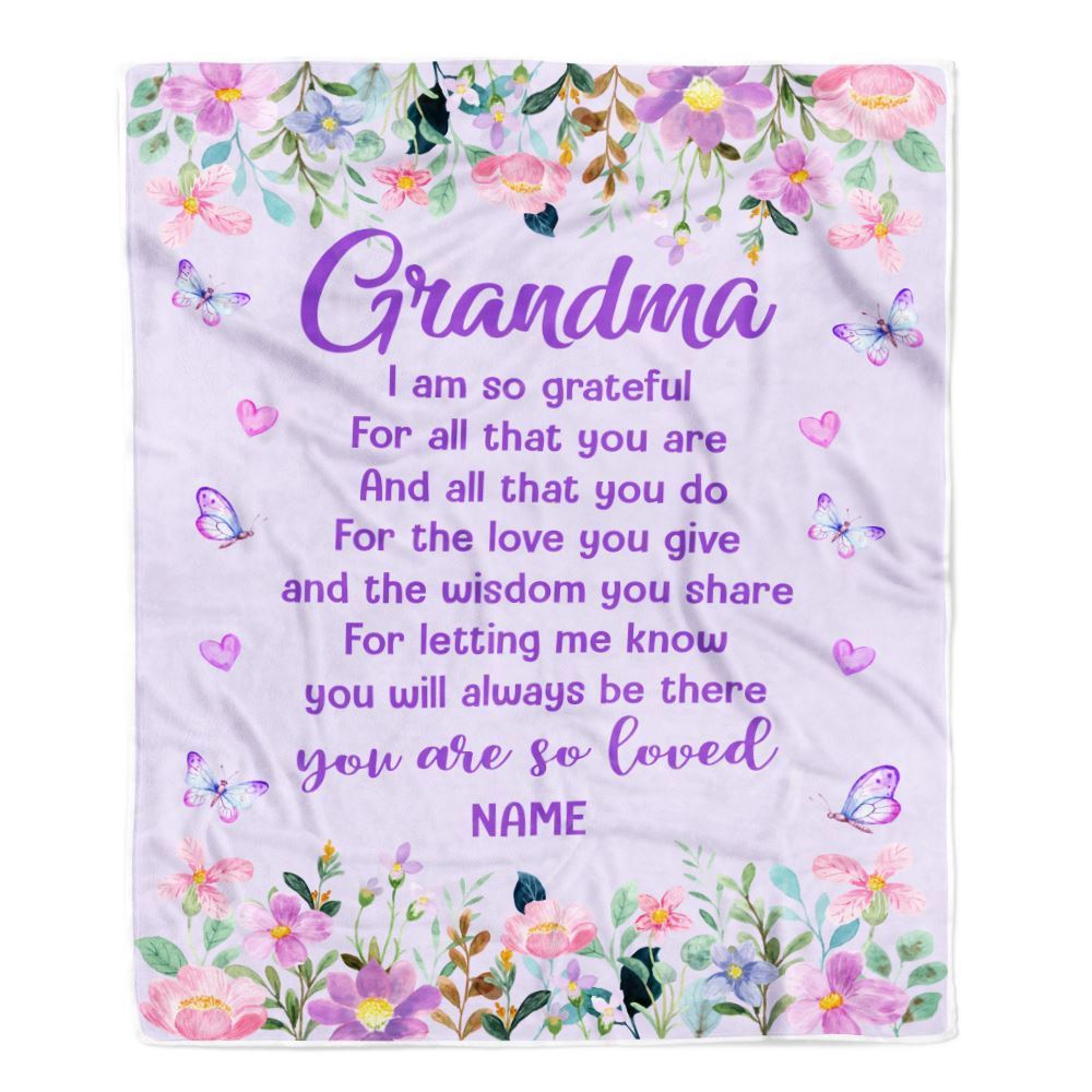 Personalized Grandma Blanket From Granddaughter Grandson Floral Butterfly Love You Give, Mother's Day Blanket, Mothers Day Birthday Gifts For Mom