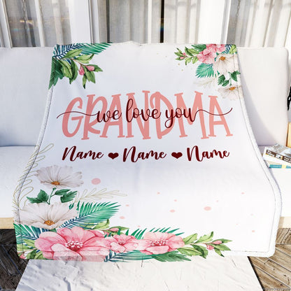 Personalized Grandma Blanket From Grandkids Granddaughter Grandson We Love You Floral, Mother's Day Blanket, Mothers Day Birthday Gifts For Mom