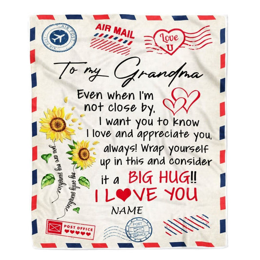 Personalized Grandma Blanket From Grandkids Love Big Hug Air Mail Letter Sunflower, Mother's Day Blanket, Mothers Day Birthday Gifts For Mom