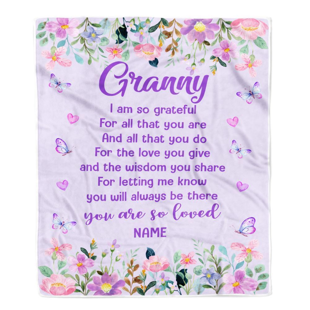 Personalized Granny Blanket From Granddaughter Grandson Floral Butterfly Love You Give, Mother's Day Blanket, Mothers Day Birthday Gifts For Mom