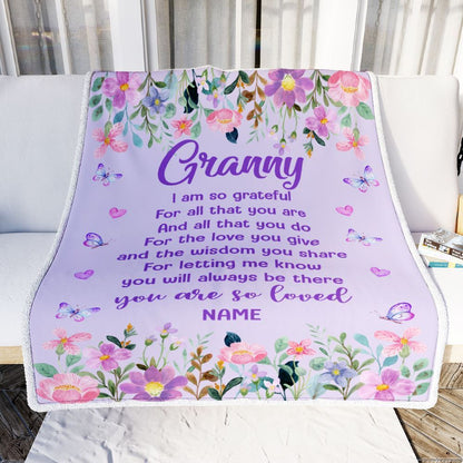 Personalized Granny Blanket From Granddaughter Grandson Floral Butterfly Love You Give, Mother's Day Blanket, Mothers Day Birthday Gifts For Mom