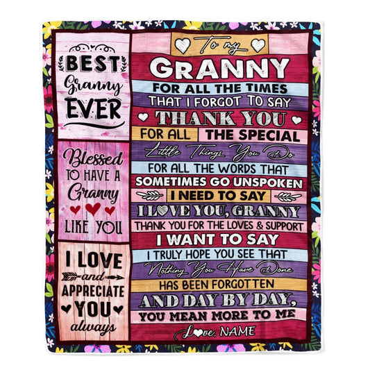 Personalized Granny Blanket From Granddaughter Grandson Thank You For The Love, Mother's Day Blanket, Mothers Day Birthday Gifts For Mom