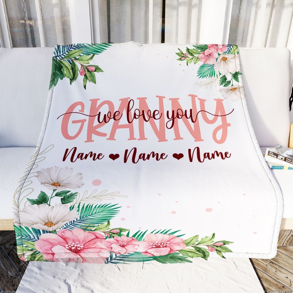 Personalized Granny Blanket From Grandkids Granddaughter Grandson We Love You Floral, Mother's Day Blanket, Mothers Day Birthday Gifts For Mom
