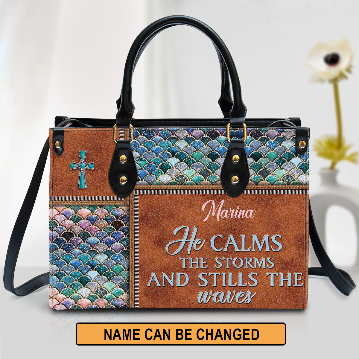 Personalized He Calms The Storms And Stills The Waves Unique Leather Bag, Christian Pu Leather Bags For Women