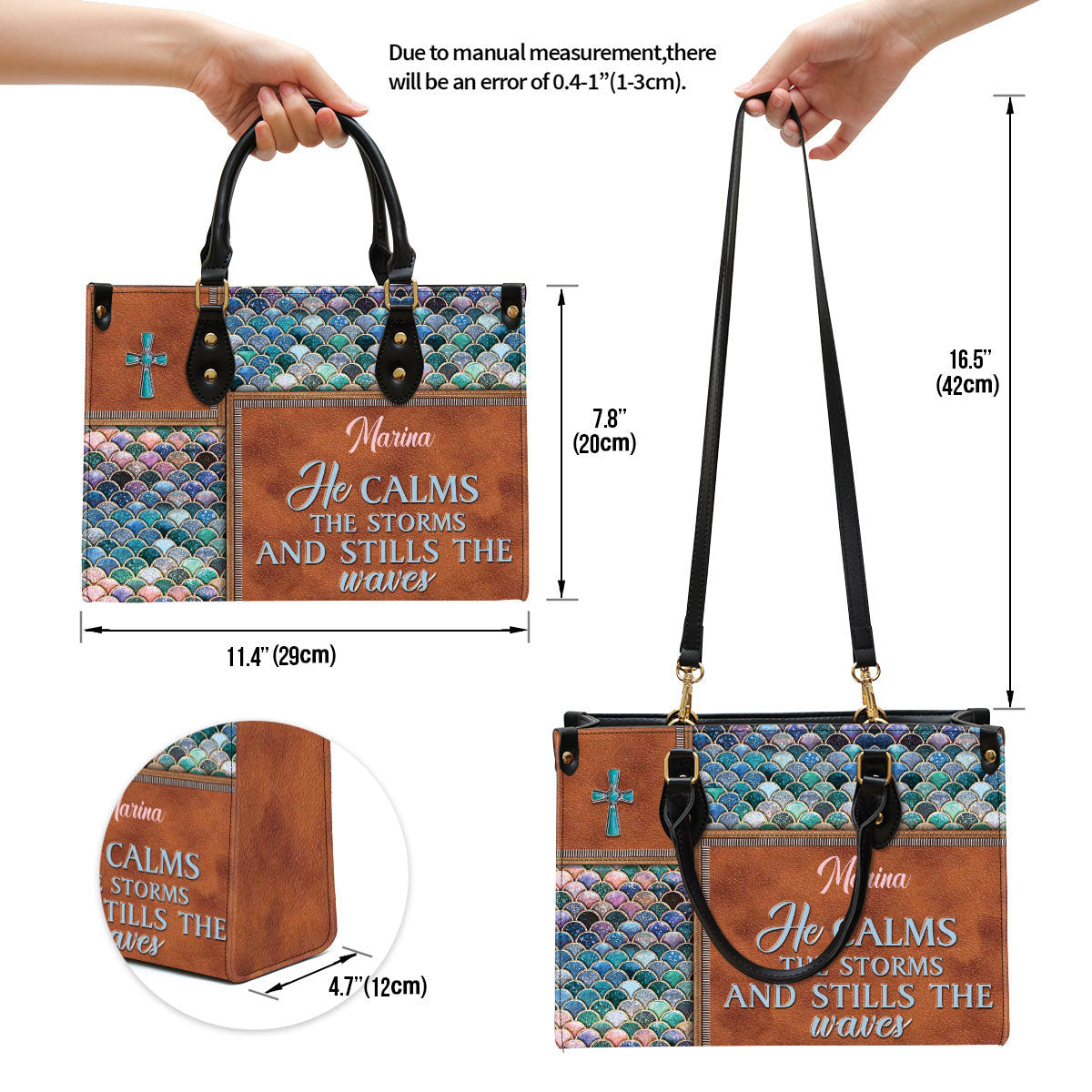 Personalized He Calms The Storms And Stills The Waves Unique Leather Bag, Christian Pu Leather Bags For Women