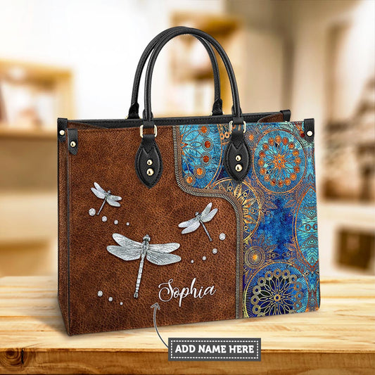 Personalized Hippie Dragonfly Abstract Art Leather Bag, Women's Pu Leather Bag, Best Mother's Day Gifts