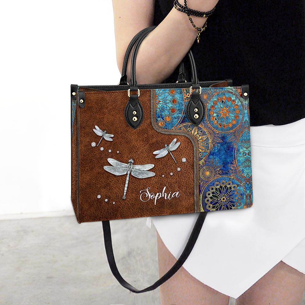 Personalized Hippie Dragonfly Abstract Art Leather Bag, Women's Pu Leather Bag, Best Mother's Day Gifts