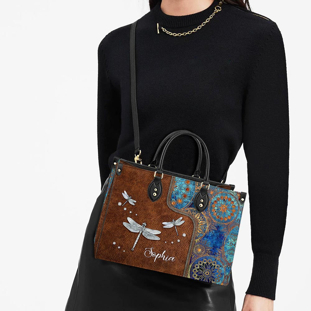 Personalized Hippie Dragonfly Abstract Art Leather Bag, Women's Pu Leather Bag, Best Mother's Day Gifts