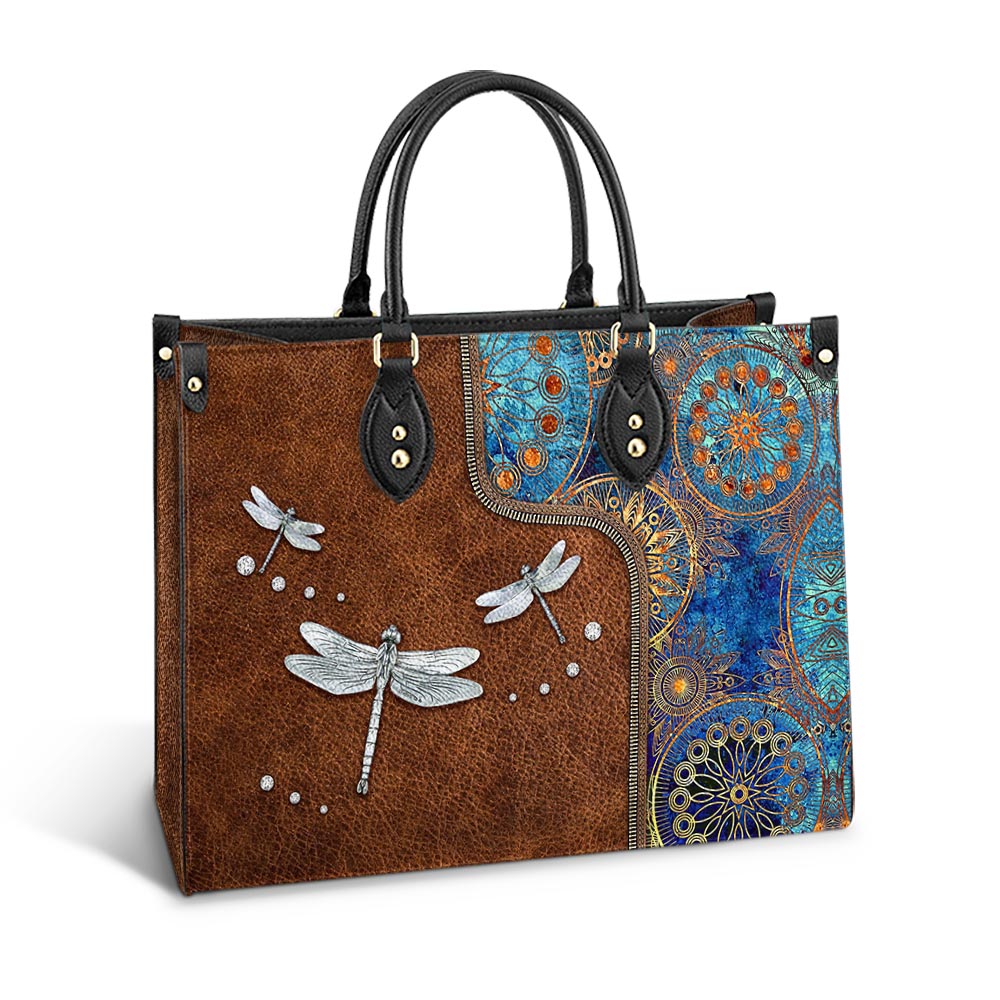 Personalized Hippie Dragonfly Abstract Art Leather Bag, Women's Pu Leather Bag, Best Mother's Day Gifts