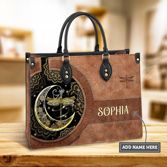 Personalized Hippie Dragonfly Leather Bag, Women's Pu Leather Bag, Best Mother's Day Gifts