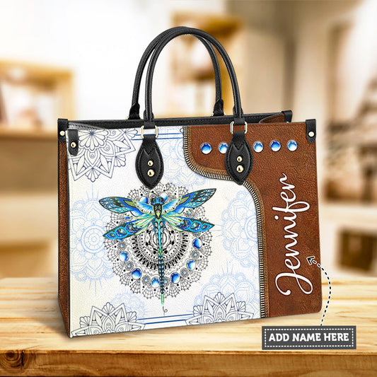 Personalized Hippie Dragonfly Mandala Leather Bag, Women's Pu Leather Bag, Best Mother's Day Gifts
