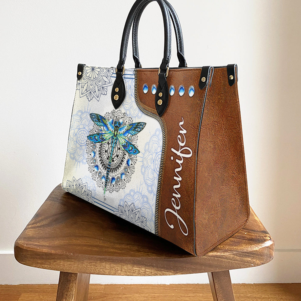 Personalized Hippie Dragonfly Mandala Leather Bag, Women's Pu Leather Bag, Best Mother's Day Gifts