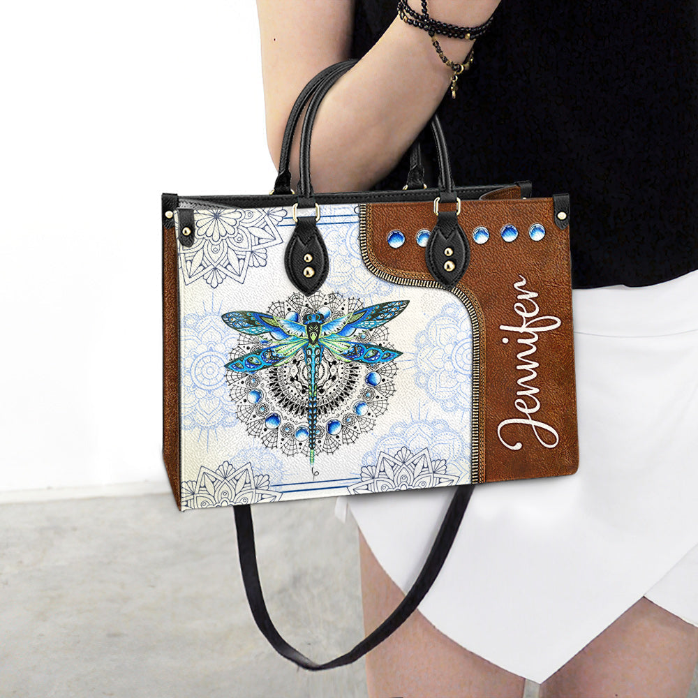 Personalized Hippie Dragonfly Mandala Leather Bag, Women's Pu Leather Bag, Best Mother's Day Gifts