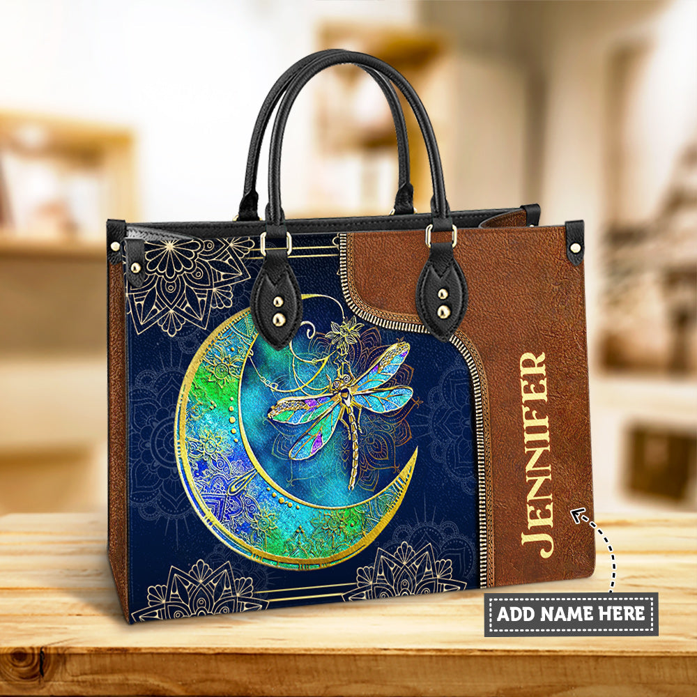 Personalized Hippie Dragonfly Moon Child Leather Bag, Women's Pu Leather Bag, Best Mother's Day Gifts