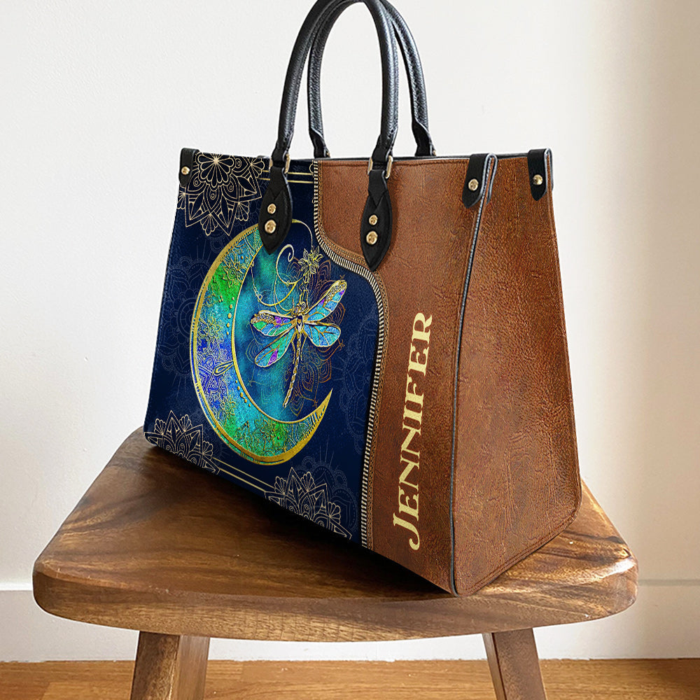 Personalized Hippie Dragonfly Moon Child Leather Bag, Women's Pu Leather Bag, Best Mother's Day Gifts