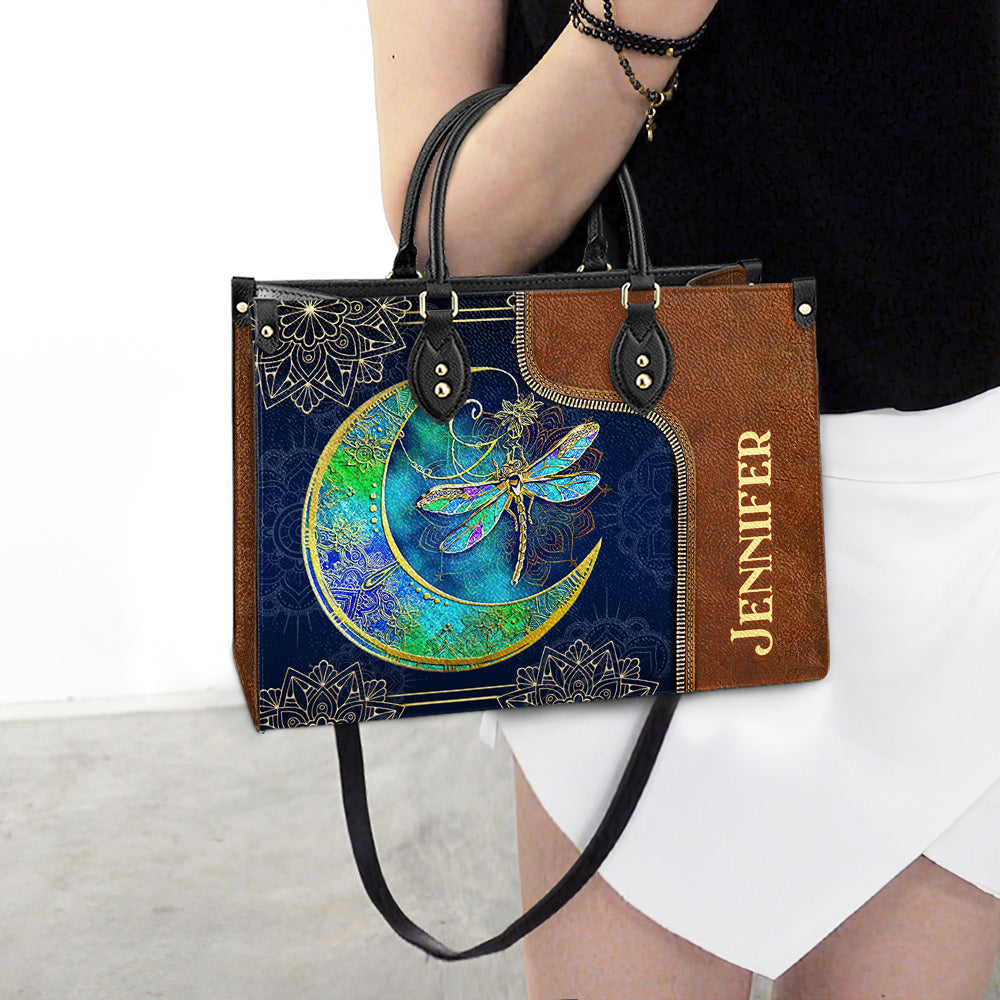Personalized Hippie Dragonfly Moon Child Leather Bag, Women's Pu Leather Bag, Best Mother's Day Gifts