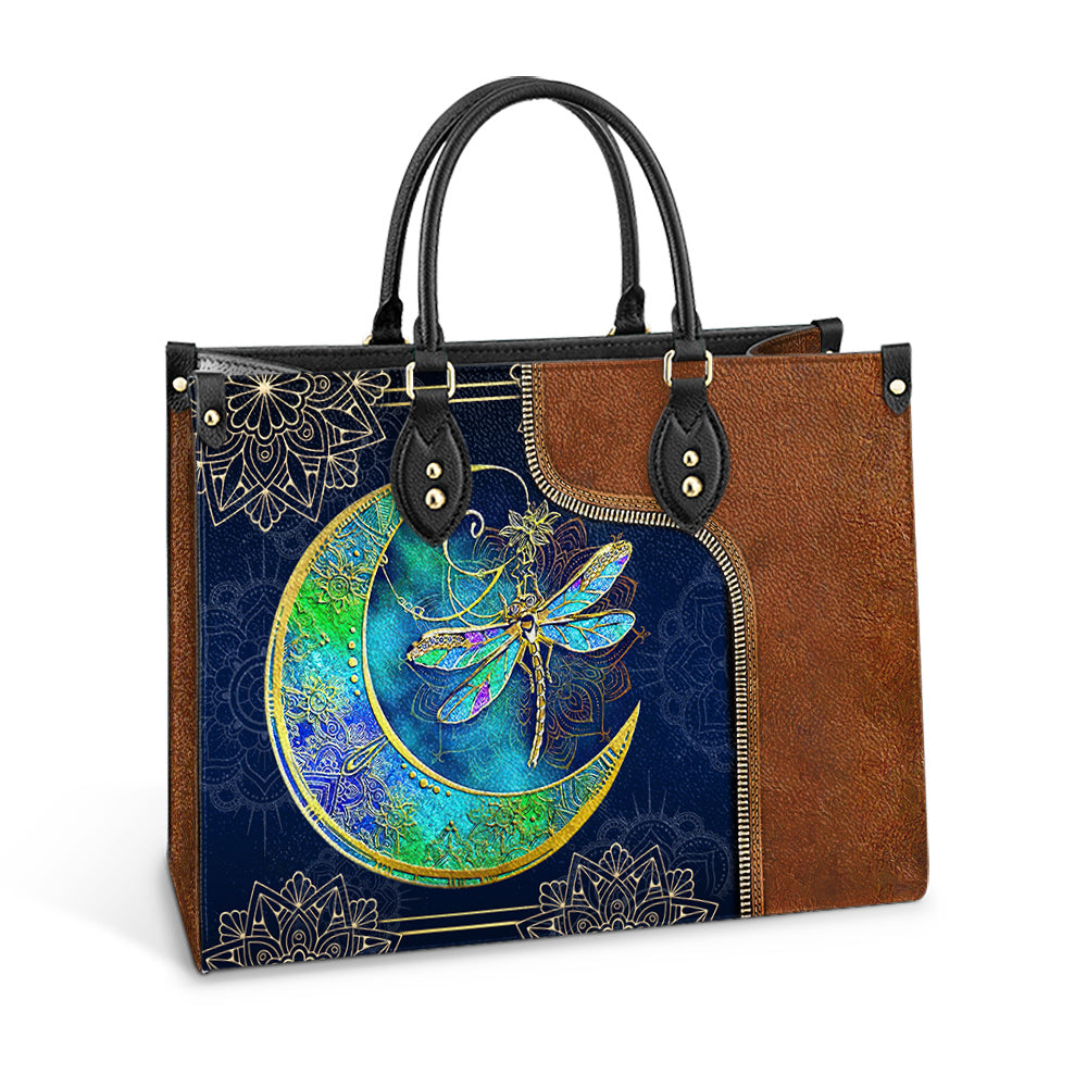 Personalized Hippie Dragonfly Moon Child Leather Bag, Women's Pu Leather Bag, Best Mother's Day Gifts