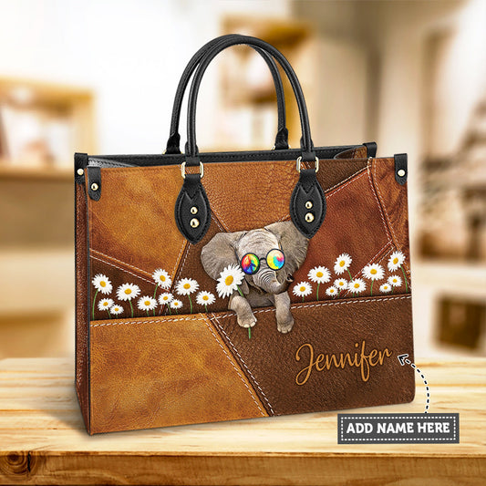Personalized Hippie Elephant Daisy Leather Bag, Women's Pu Leather Bag, Best Mother's Day Gifts