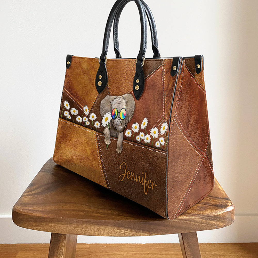 Personalized Hippie Elephant Daisy Leather Bag, Women's Pu Leather Bag, Best Mother's Day Gifts