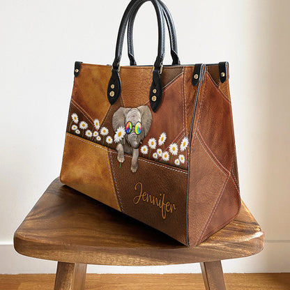 Personalized Hippie Elephant Daisy Leather Bag, Women's Pu Leather Bag, Best Mother's Day Gifts