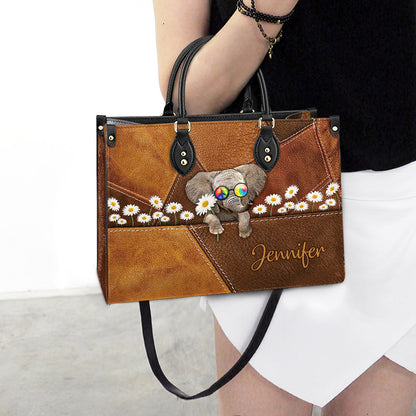 Personalized Hippie Elephant Daisy Leather Bag, Women's Pu Leather Bag, Best Mother's Day Gifts