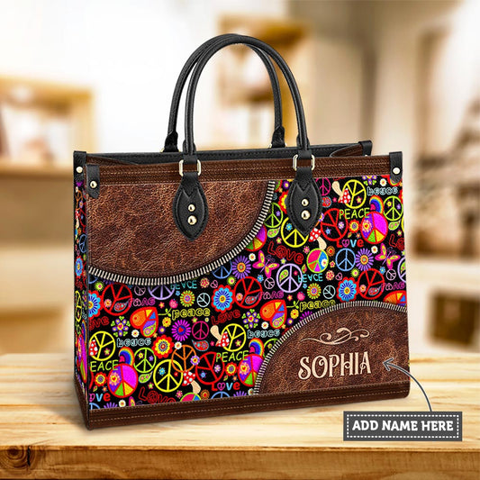 Personalized Hippie Pattern Love Peace Leather Bag, Women's Pu Leather Bag, Best Mother's Day Gifts