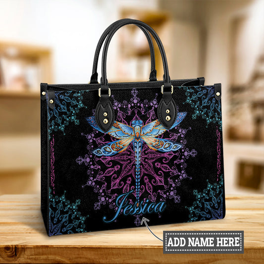 Personalized Hippie Purple Dragonfly Leather Bag, Women's Pu Leather Bag, Best Mother's Day Gifts