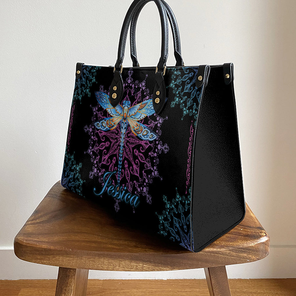 Personalized Hippie Purple Dragonfly Leather Bag, Women's Pu Leather Bag, Best Mother's Day Gifts