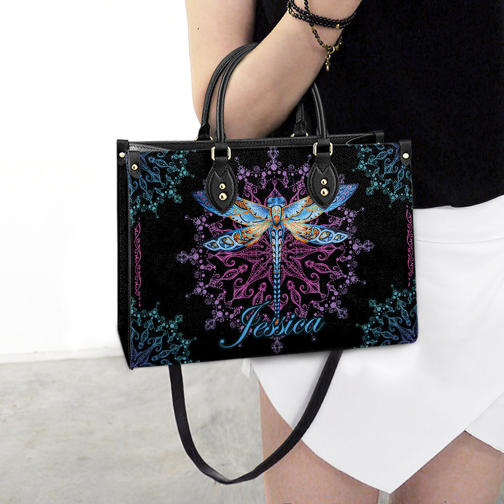 Personalized Hippie Purple Dragonfly Leather Bag, Women's Pu Leather Bag, Best Mother's Day Gifts