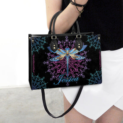Personalized Hippie Purple Dragonfly Leather Bag, Women's Pu Leather Bag, Best Mother's Day Gifts