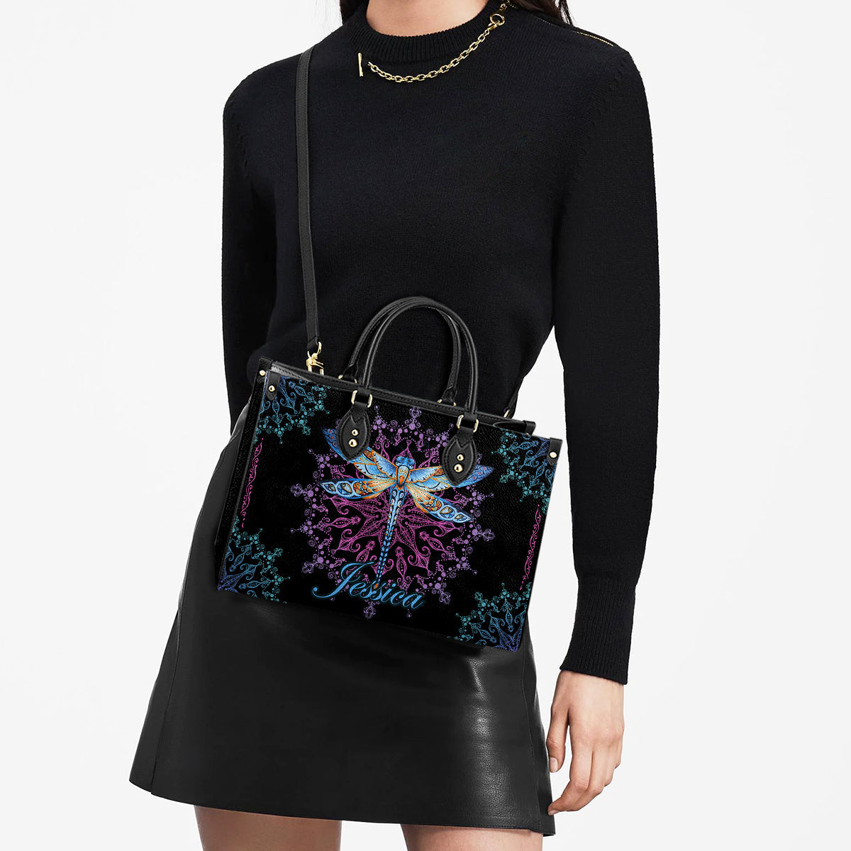 Personalized Hippie Purple Dragonfly Leather Bag, Women's Pu Leather Bag, Best Mother's Day Gifts