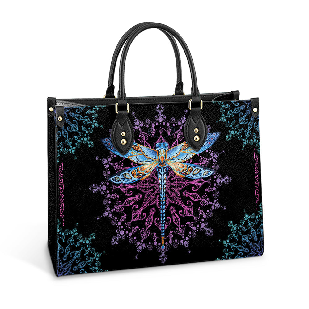 Personalized Hippie Purple Dragonfly Leather Bag, Women's Pu Leather Bag, Best Mother's Day Gifts
