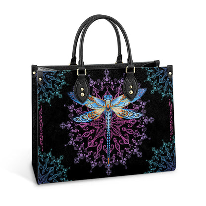 Personalized Hippie Purple Dragonfly Leather Bag, Women's Pu Leather Bag, Best Mother's Day Gifts