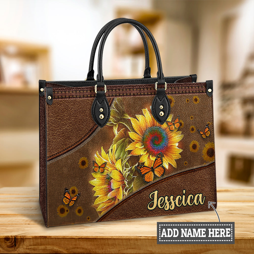 Personalized Hippie Sunflower Leather Bag, Women's Pu Leather Bag