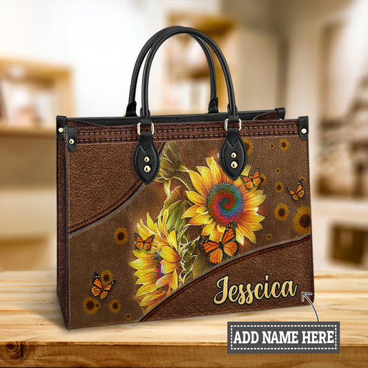 Personalized Hippie Sunflower Butterfly Leather Bag, Women's Pu Leather Bag, Best Mother's Day Gifts