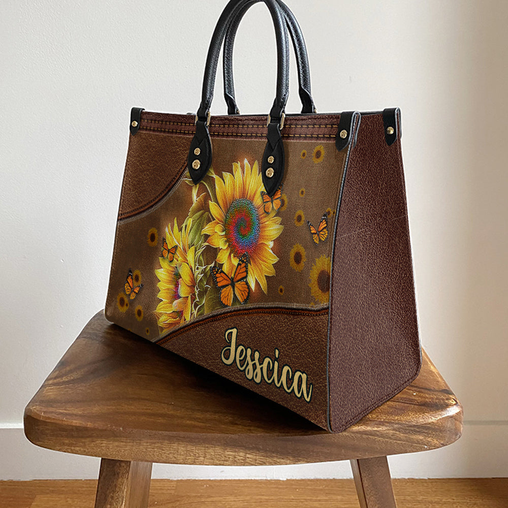 Personalized Hippie Sunflower Butterfly Leather Bag, Women's Pu Leather Bag, Best Mother's Day Gifts