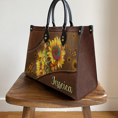 Personalized Hippie Sunflower Butterfly Leather Bag, Women's Pu Leather Bag, Best Mother's Day Gifts