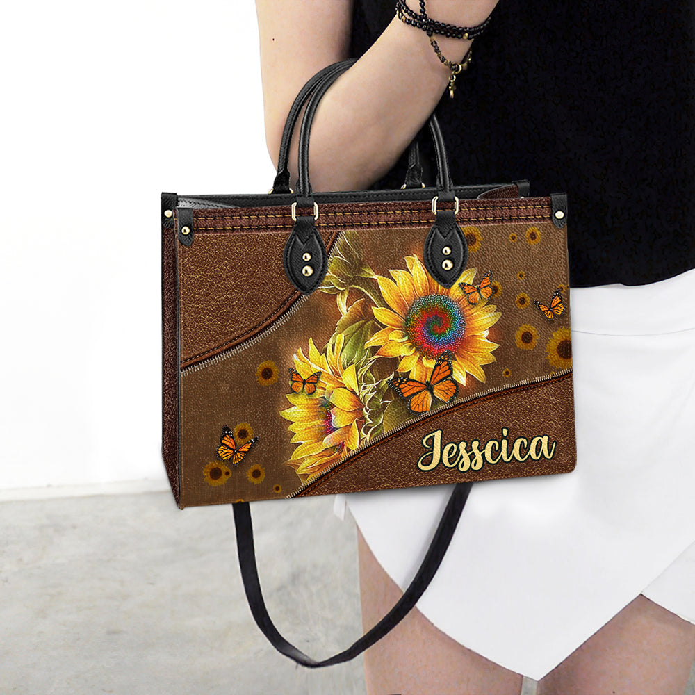 Personalized Hippie Sunflower Butterfly Leather Bag, Women's Pu Leather Bag, Best Mother's Day Gifts