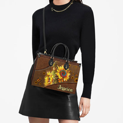 Personalized Hippie Sunflower Butterfly Leather Bag, Women's Pu Leather Bag, Best Mother's Day Gifts