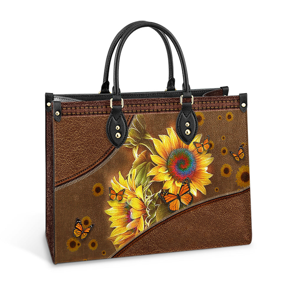 Personalized Hippie Sunflower Butterfly Leather Bag, Women's Pu Leather Bag, Best Mother's Day Gifts