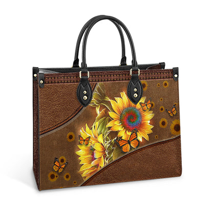 Personalized Hippie Sunflower Butterfly Leather Bag, Women's Pu Leather Bag, Best Mother's Day Gifts