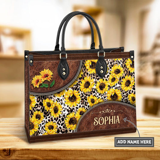 Personalized Hippie Sunflower Leather Bag, Women's Pu Leather Bag, Best Mother's Day Gifts