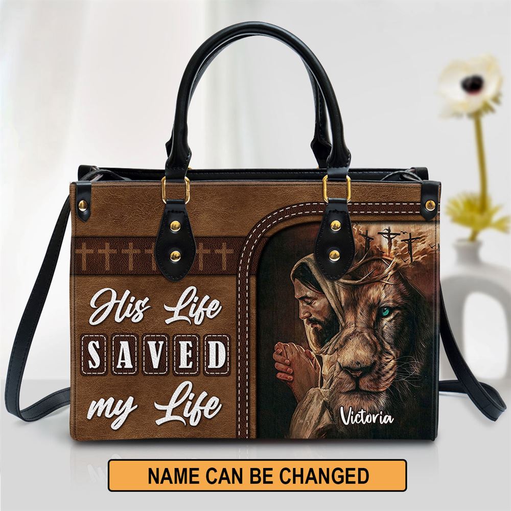Personalized His Life Saved My Life Unique Lion Leather Bag, Christian Pu Leather Bags For Women